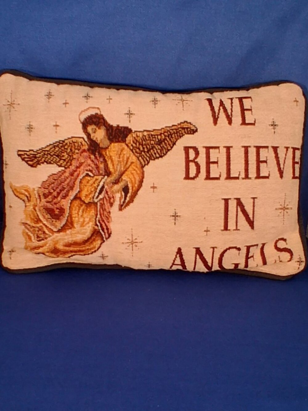 Vintage Woven Tapestry Accent Pillows Lot of 2 • Angel/Inspirational Themes - Picture 3 of 4